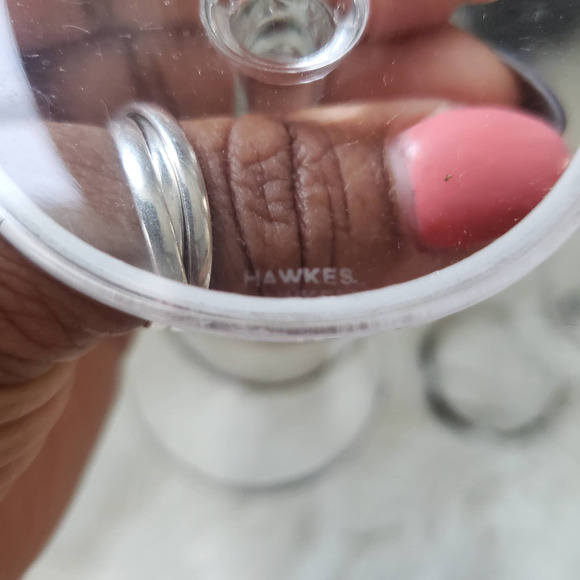 Hawkes Crystal Goblet Wine Glass Sterling Band Rimmed Signed Art Deco Set of 2 - Picture 12 of 12